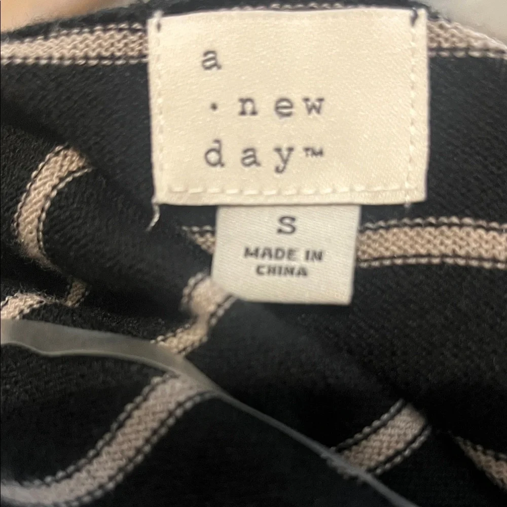 a new day Black Open Cardigan Sweater with Beige Stripes Small